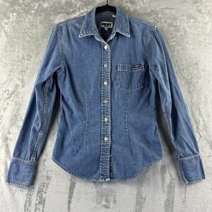 VTG DKNY Denim Button Front Top Women's 2 Blue 100% Cotton 90's